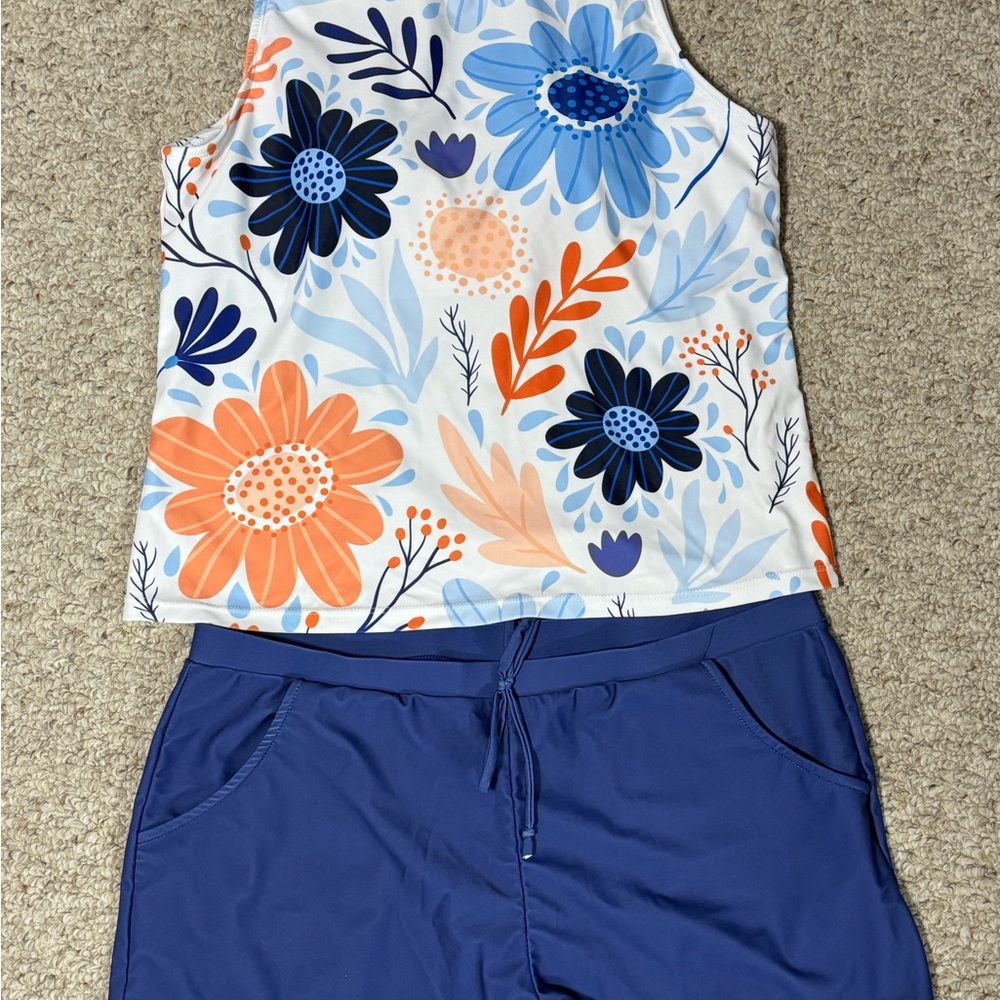 Floral Blue and Orange Bikini Set